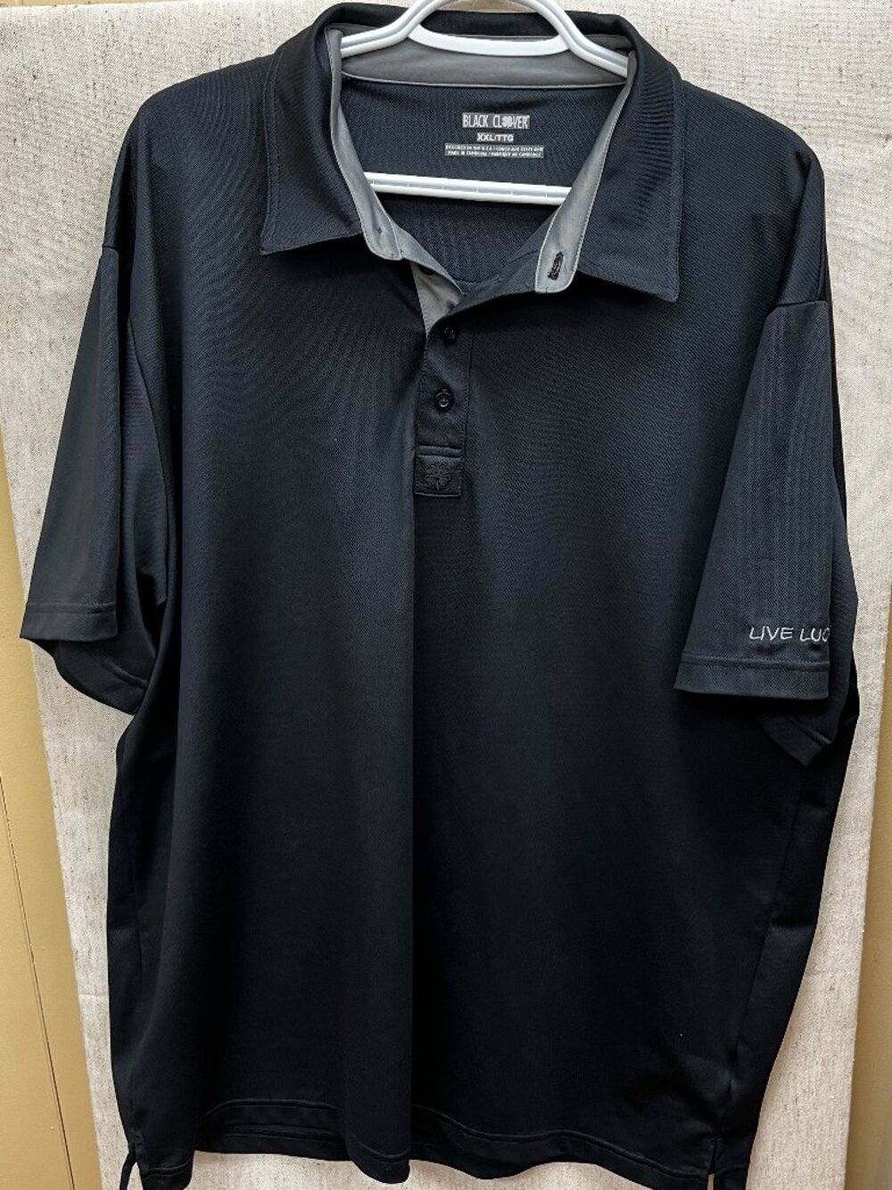 Black Clover Men's Live Lucky Black Short Sleeve Performance Golf Polo Shirt XXL